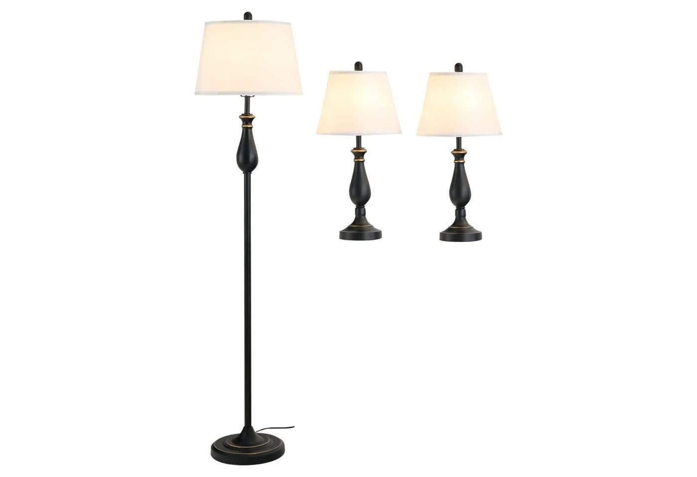 HOMCOM Stehlampe 3er-Set 2 Tischlampen + 1 Stehlampe Schwarz/Weiß