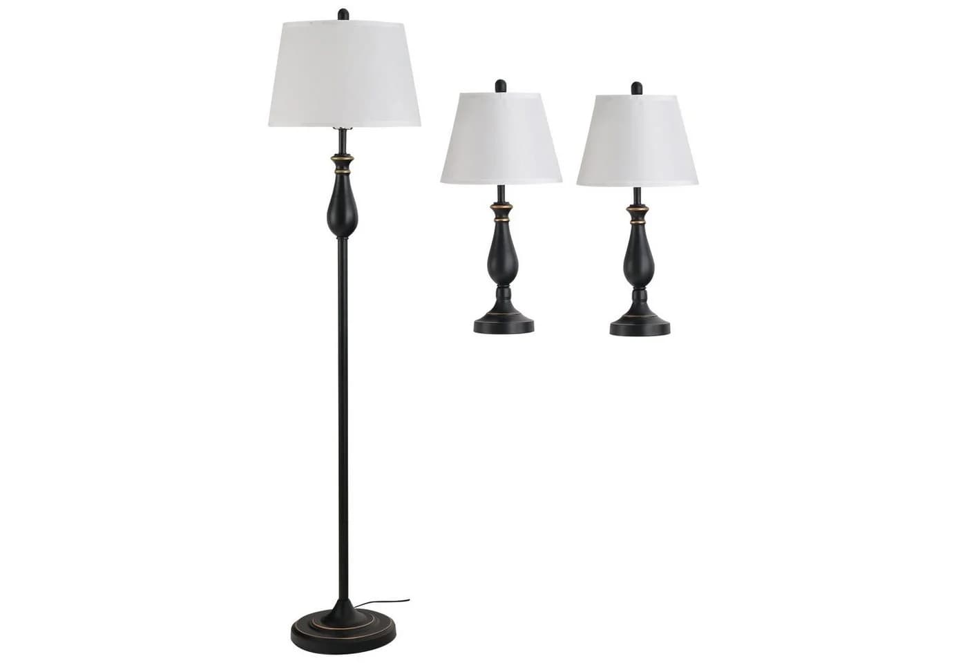 HOMCOM Stehlampe 3er-Set 2 Tischlampen + 1 Stehlampe Schwarz/Weiß - Bild 2