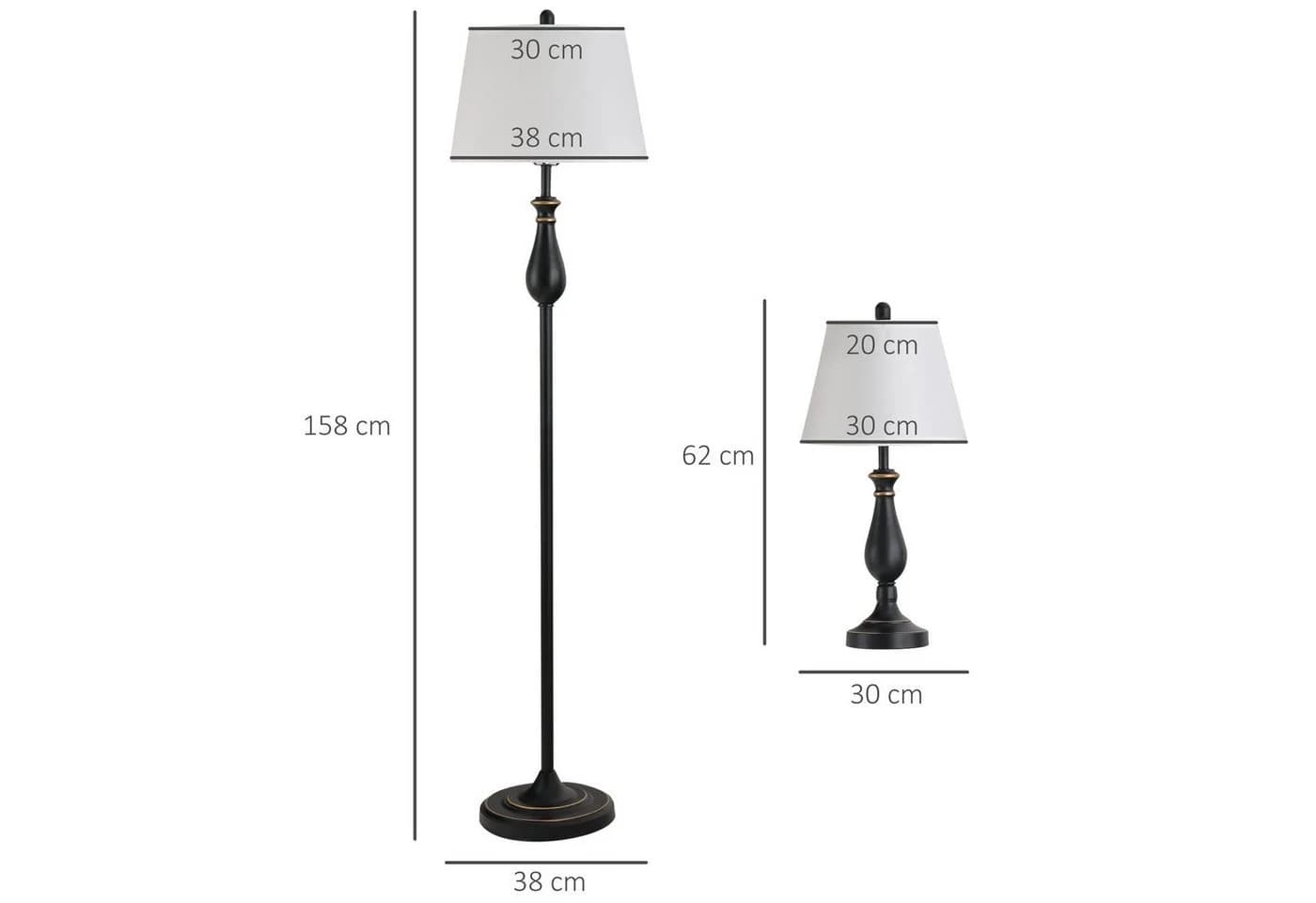 HOMCOM Stehlampe 3er-Set 2 Tischlampen + 1 Stehlampe Schwarz/Weiß - Bild 3