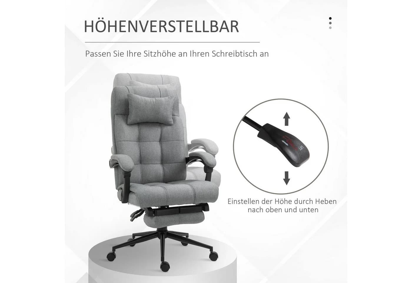 Vinsetto Bürostuhl mit Kopfstütze und Fußstütze Hellgrau - Bild 4