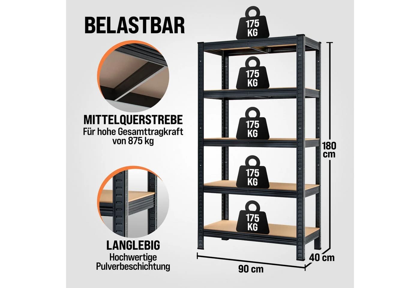 monzana Schwerlastregal 10 MDF-Platten 1750 kg