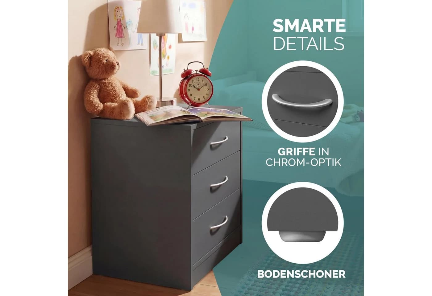 Casaria Nachttisch Eloise mit 3 Schubladen & Kabeldurchführung - Bild 5