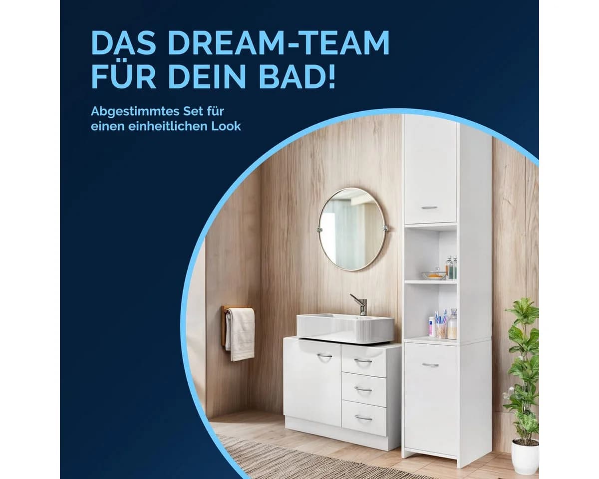 Casaria Badmöbel-Set 2-teilig Weiß Waschbeckenunterschrank Hochschrank - Bild 1