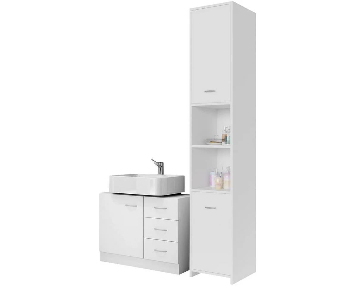 Casaria Badmöbel-Set 2-teilig Weiß Waschbeckenunterschrank Hochschrank - Bild 2