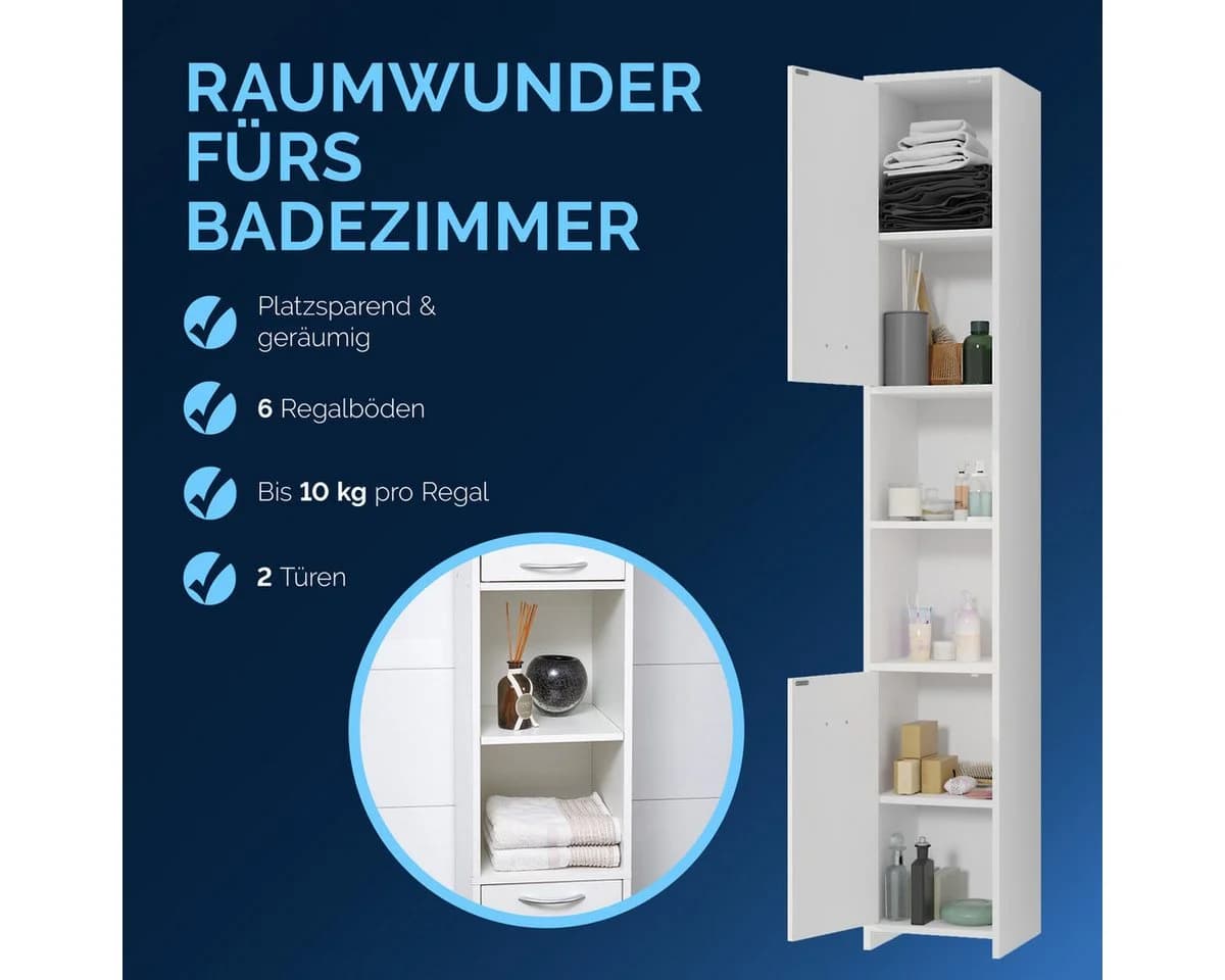 Casaria Badmöbel-Set 2-teilig Weiß Waschbeckenunterschrank Hochschrank - Bild 3
