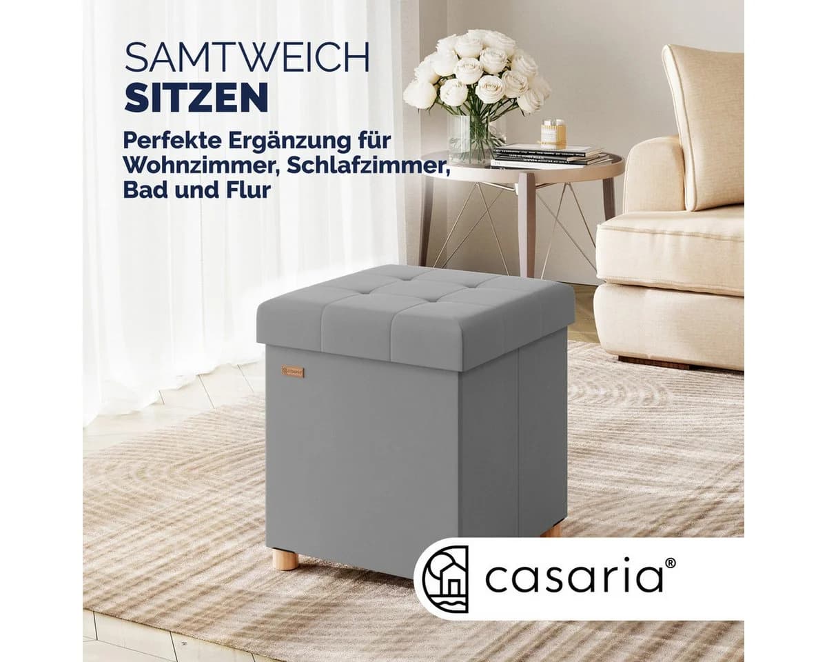 Casaria Sitzhocker Grau Samt Faltbar mit Stauraum - Bild 1