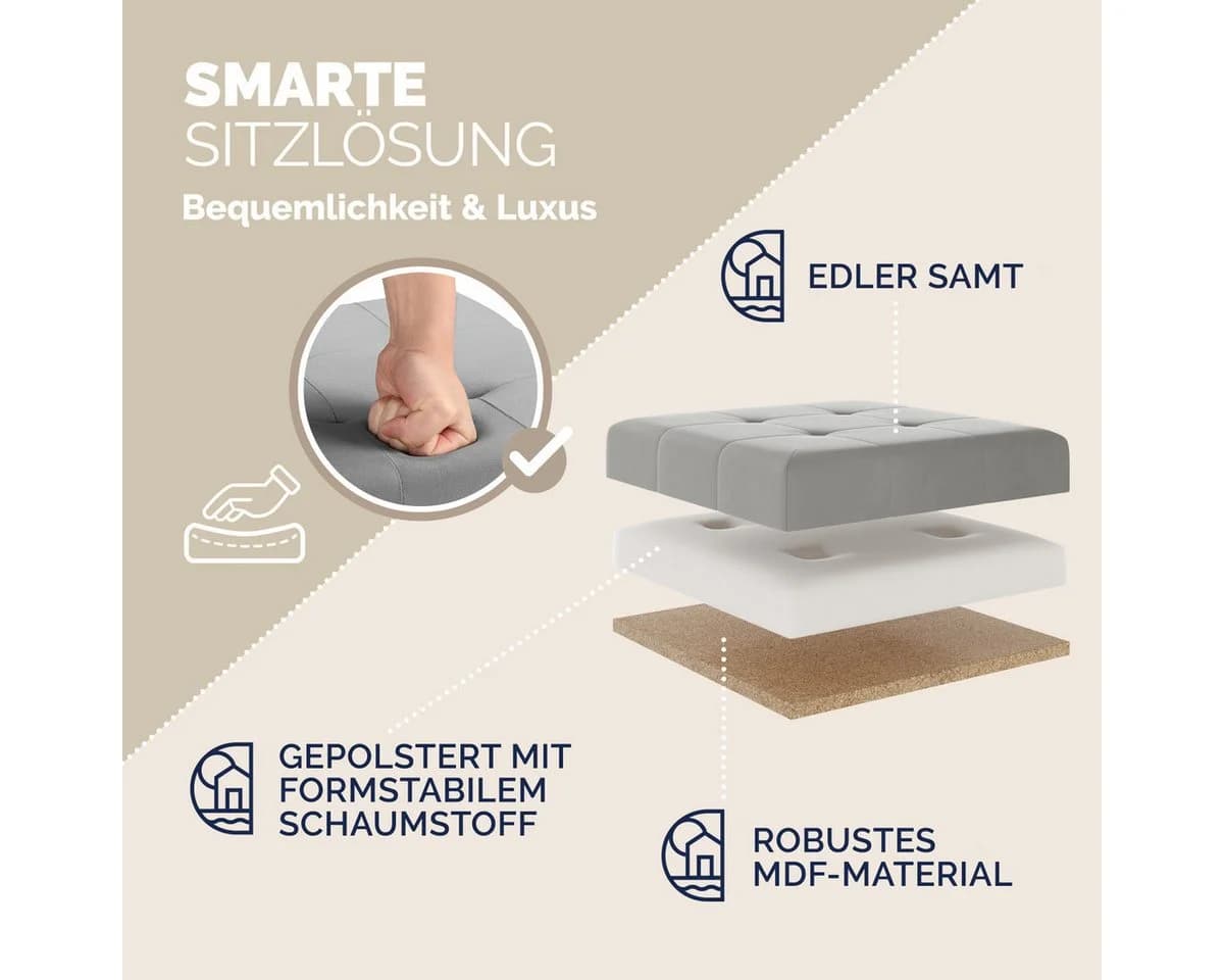 Casaria Sitzhocker Grau Samt Faltbar mit Stauraum - Bild 4