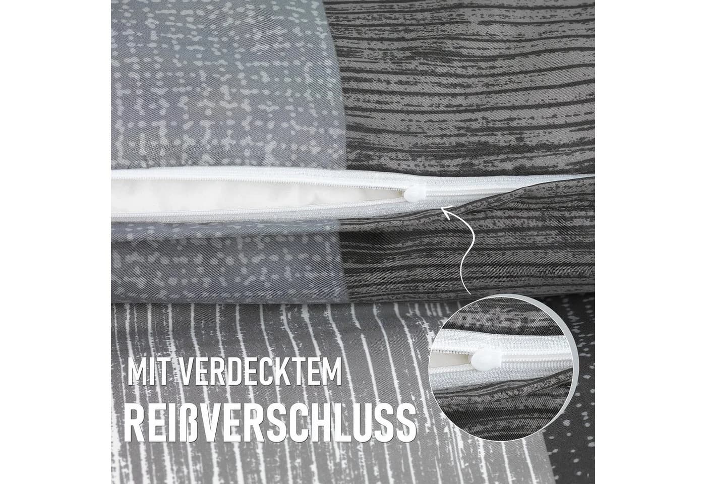 Malika Bettwäsche Grau 135x200 + 80x80 cm Mikrofaser atmungsaktiv - Bild 5