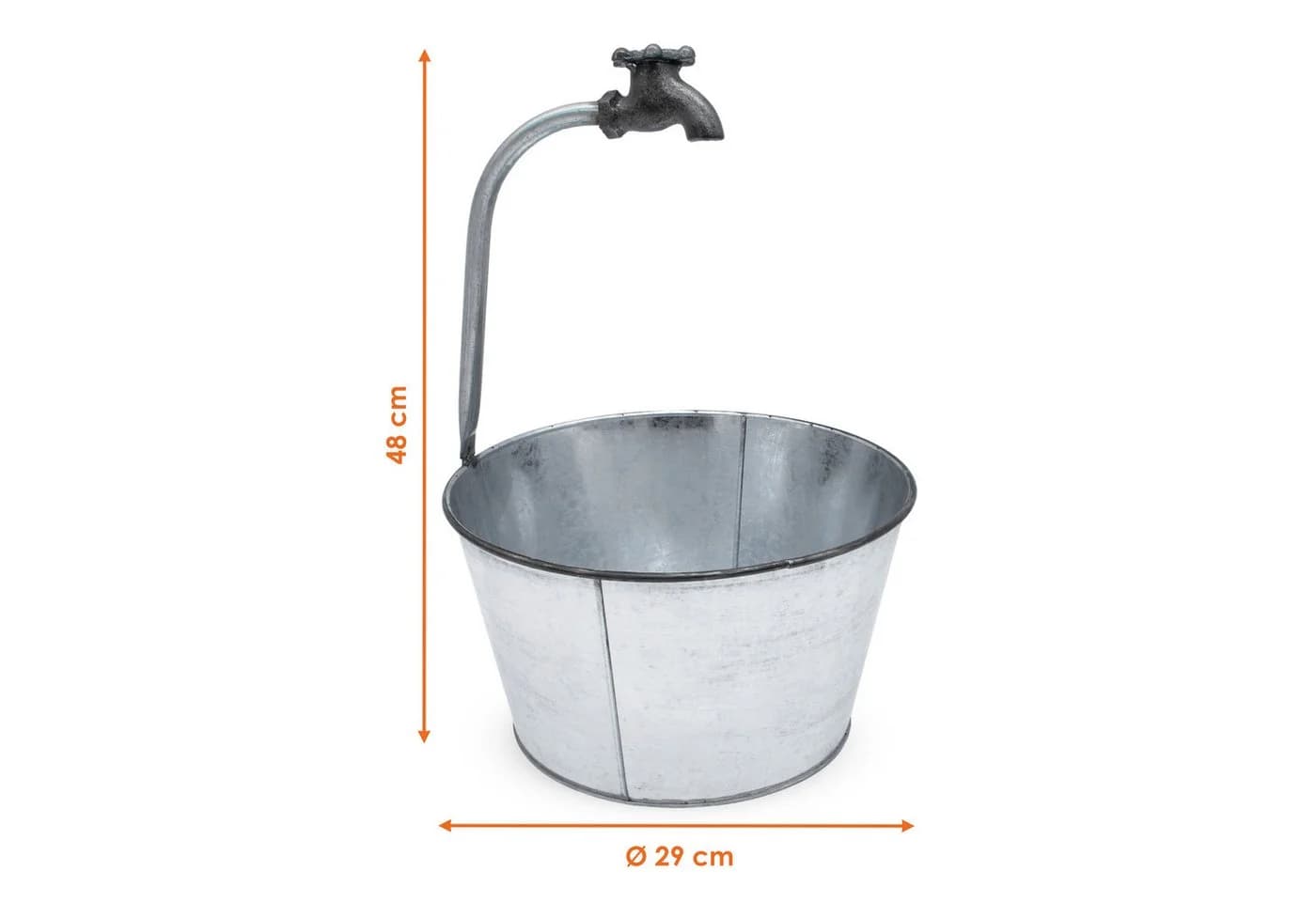Spetebo Blumentopf Metall Zinkeimer mit Deko Wasserhahn Silber