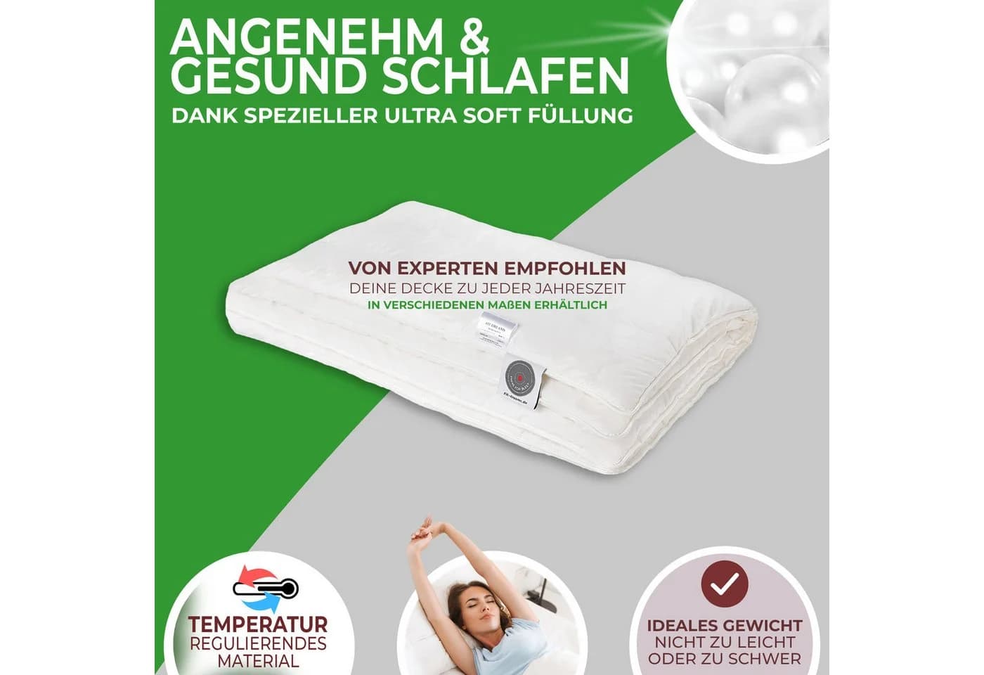 FIT DREAMS Premium Ganzjahresdecke Weiß Klimaregulierend Vegan - Bild 3