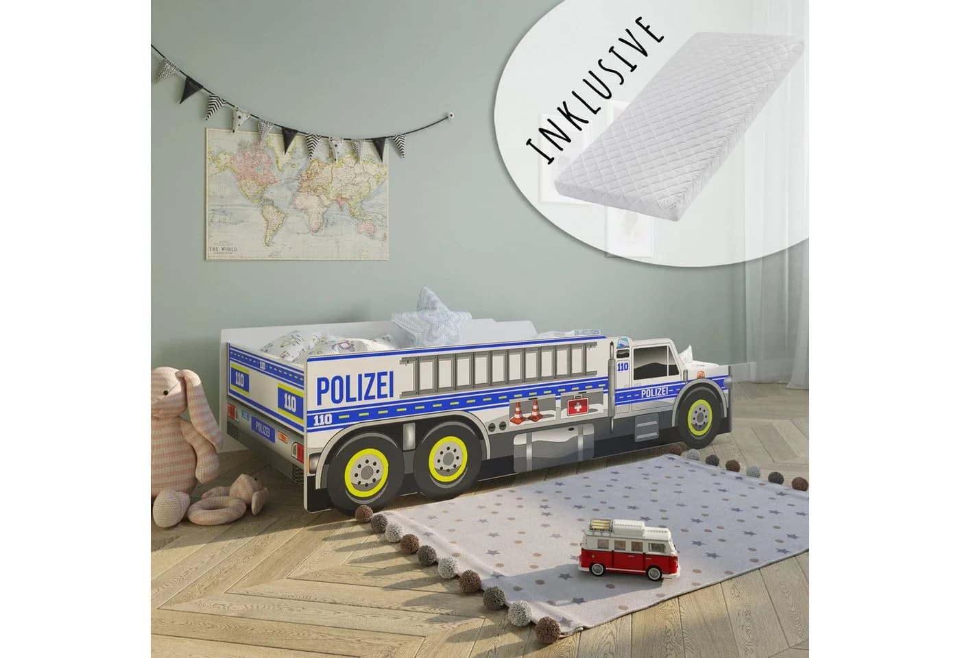 Kids Collective Autobett Kinderbett Jugendbett 80x160, Polizei mit Rausfallschutz - Bild 2