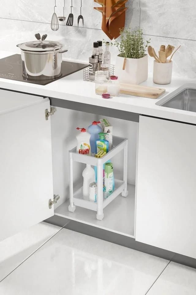 Luxury Bites Spülenunterschrank Weiß Flexibles Untertischregal mit Rollen