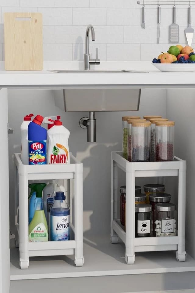 Luxury Bites Spülenunterschrank Weiß Flexibles Untertischregal mit Rollen - Bild 3