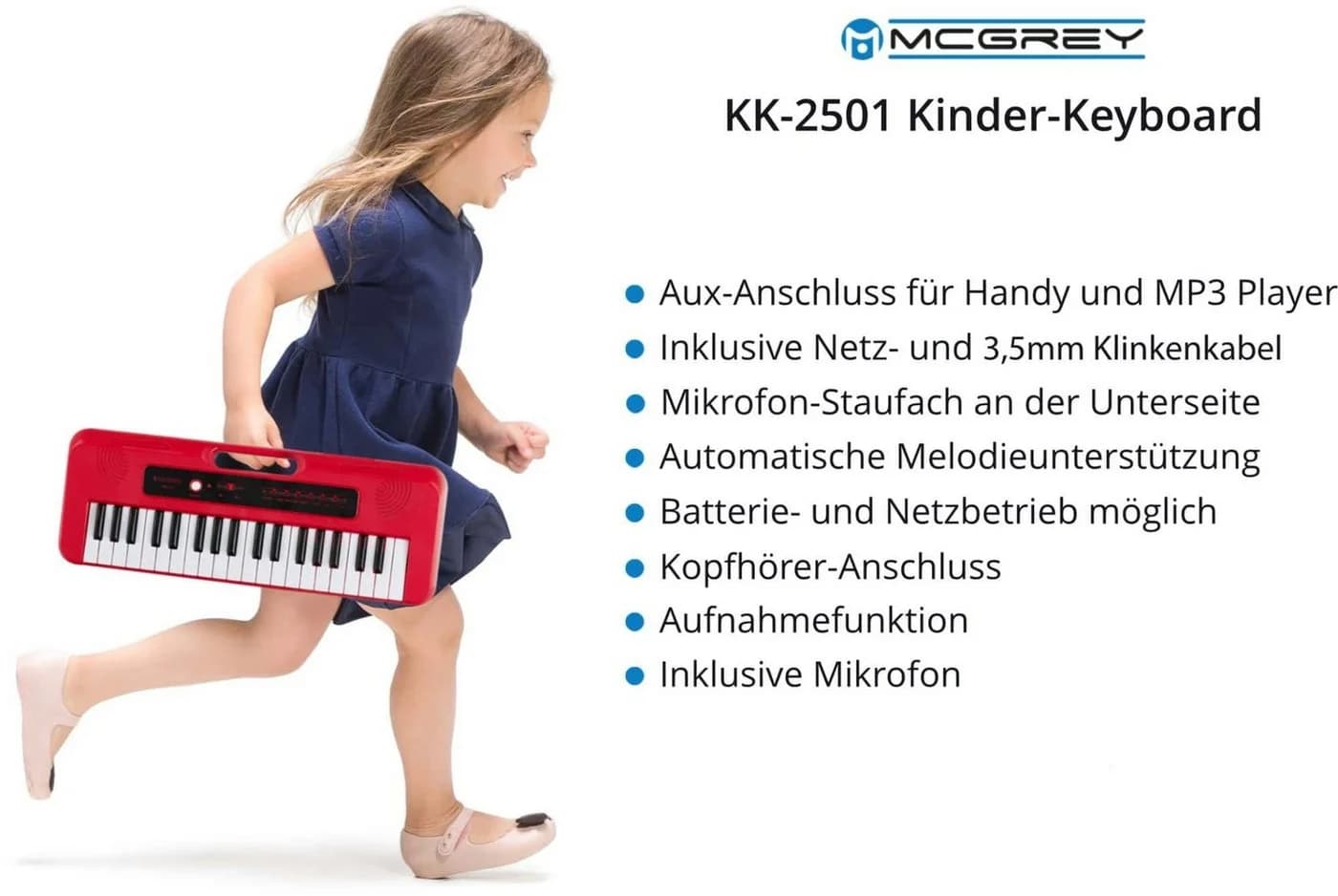 McGrey Kinderkeyboard KK-2501 Rot mit 37 Tasten & Mikrofon