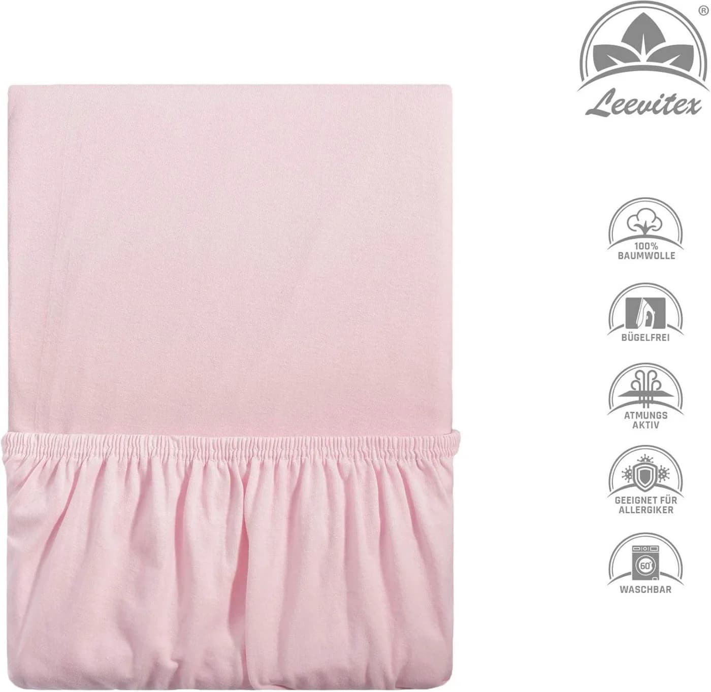 leevitex® Spannbettlaken Kinder Rosa 100% Baumwolle Jersey 70x140 cm - Bild 5