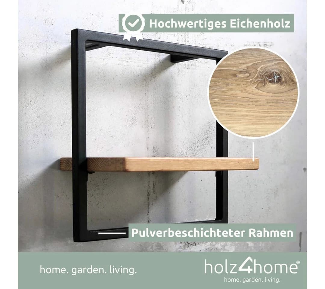 holz4home® Wandregal Eiche Hellgrau Schwarz Industrial Schweberegal
