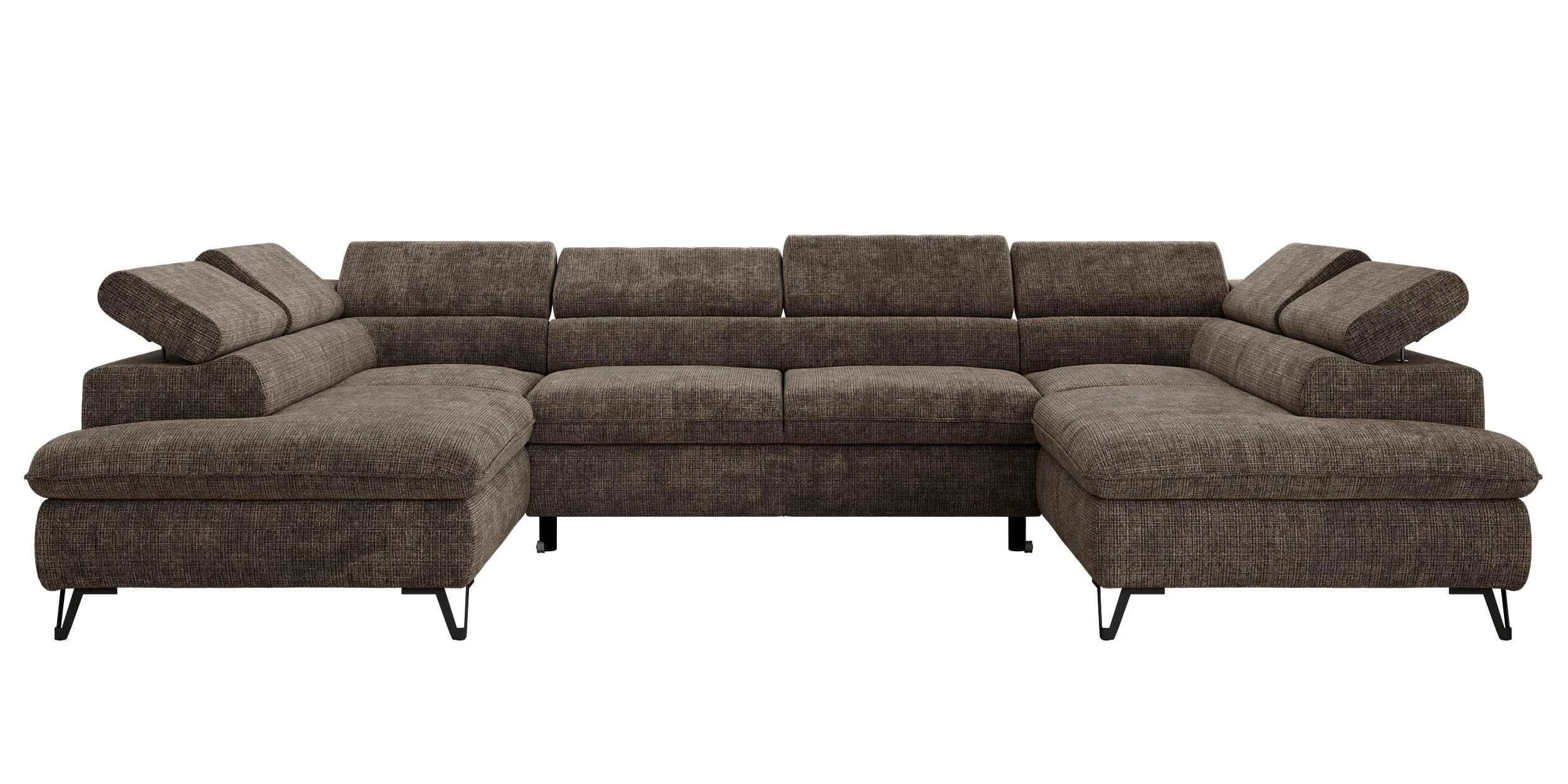 WOHNLANDSCHAFT PABLO U-Sofa Schenille grob gewebt Braun
