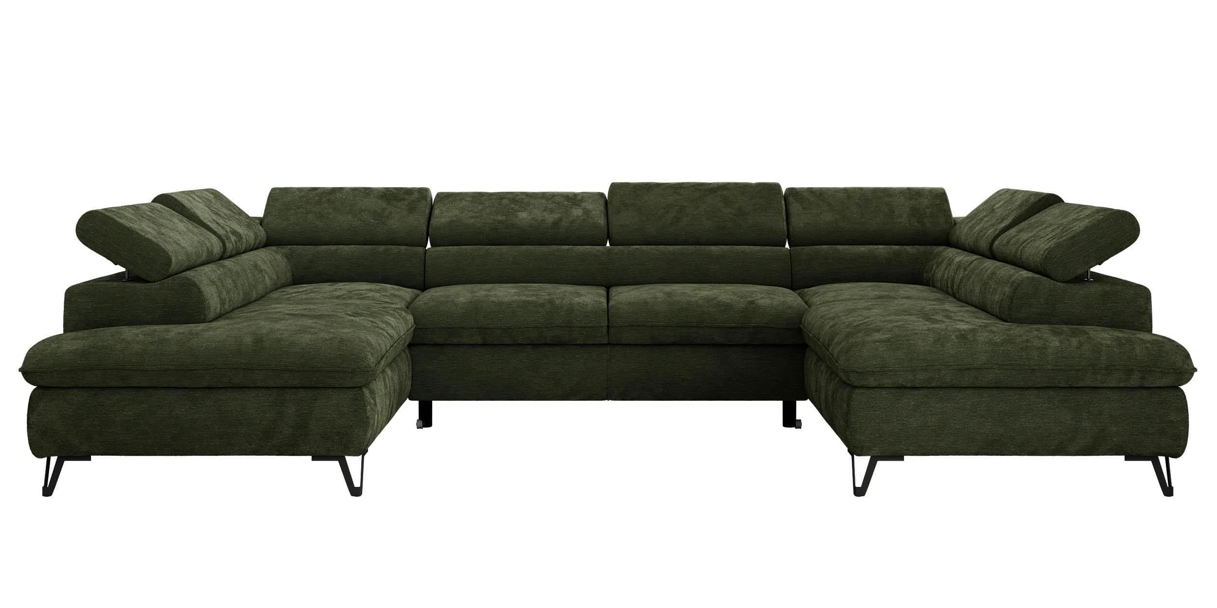 WOHNLANDSCHAFT PABLO U-Sofa Schenille Dunkelgrün mit Topper