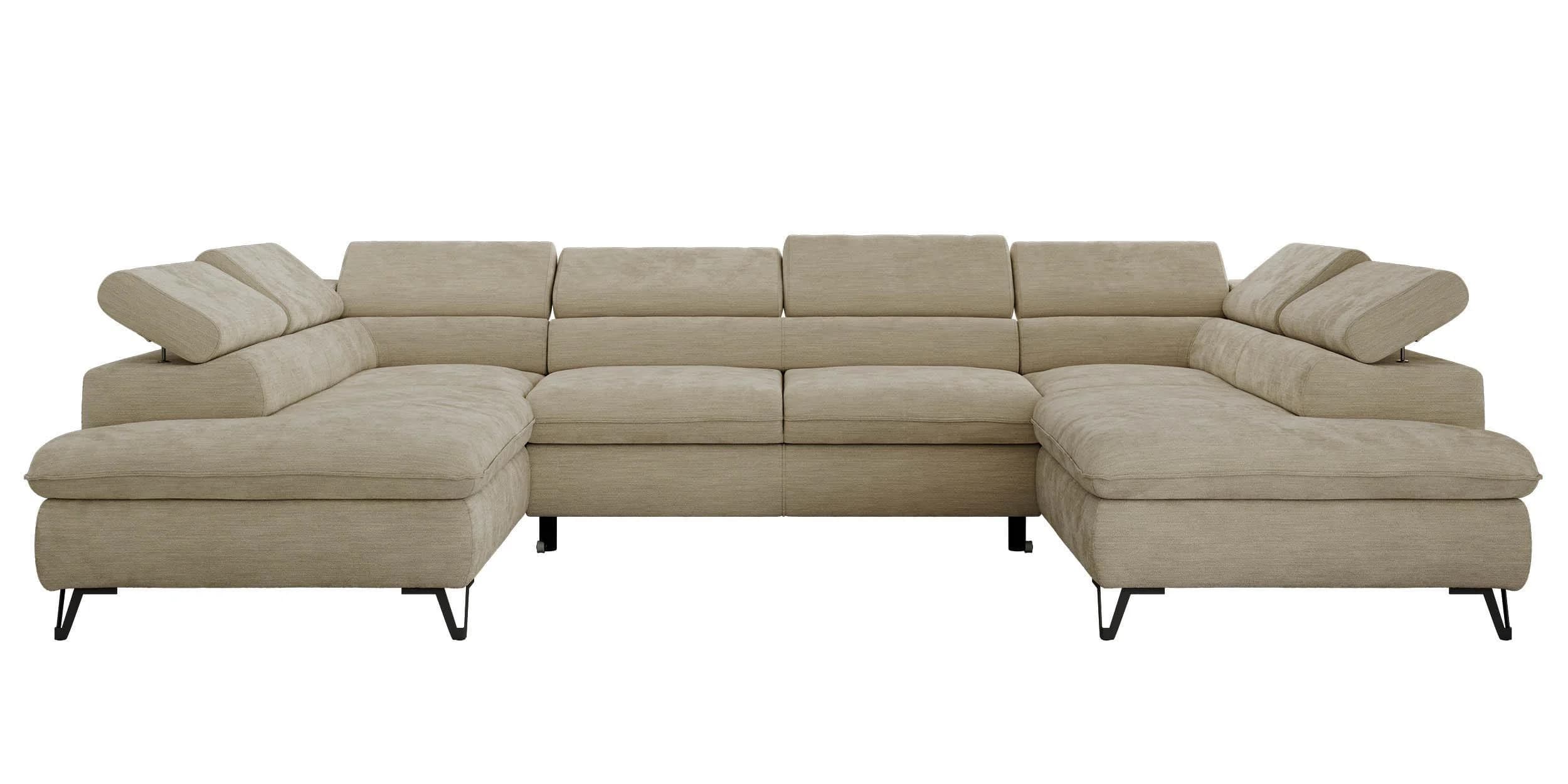 WOHNLANDSCHAFT PABLO U-Form Beige Schenille mit Visco-Topper