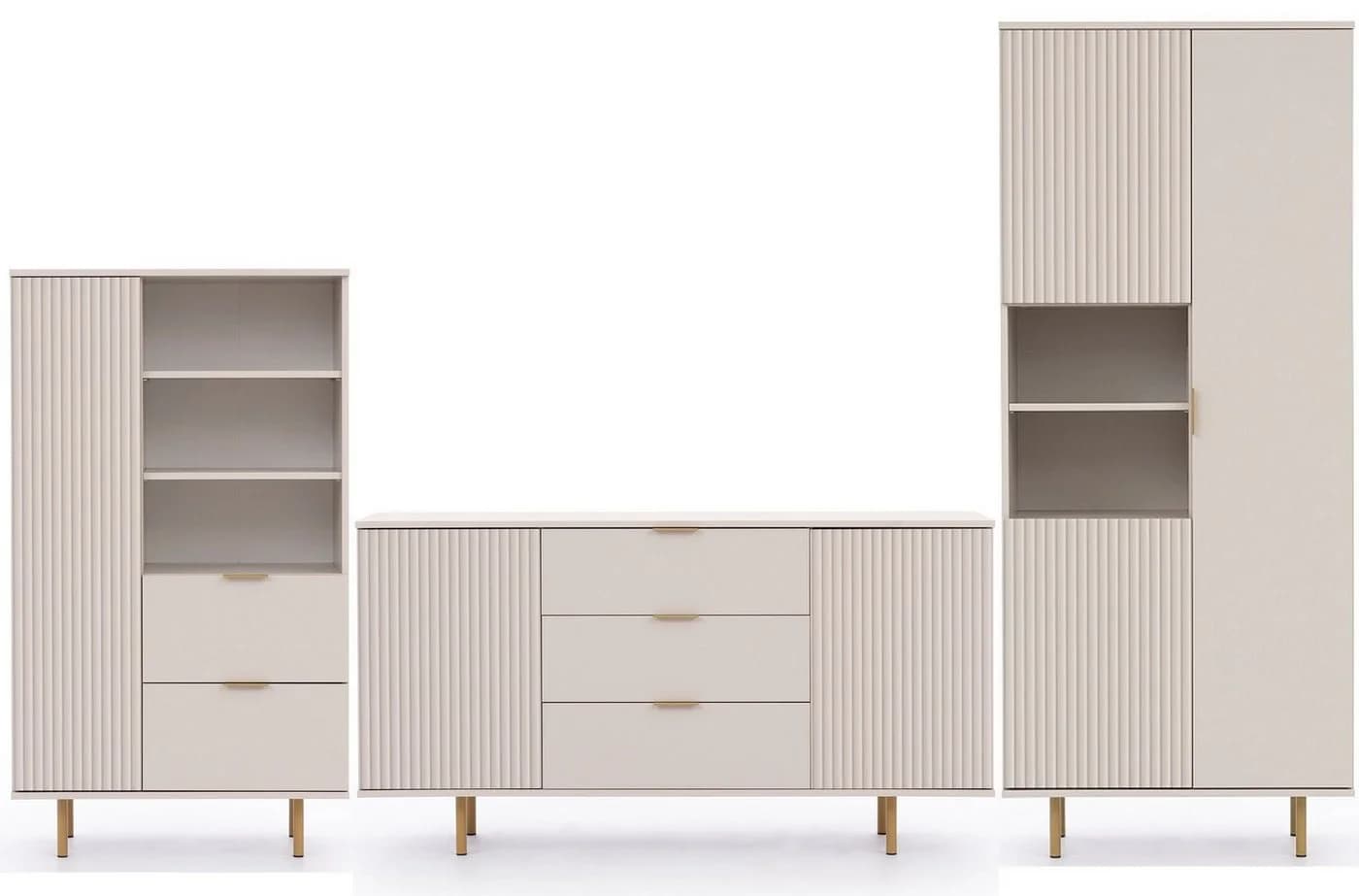 Marmex Möbel Wohnzimmer-Set NUBIA SET 09 Beige/Goldbeige 3-teilig - Bild 2
