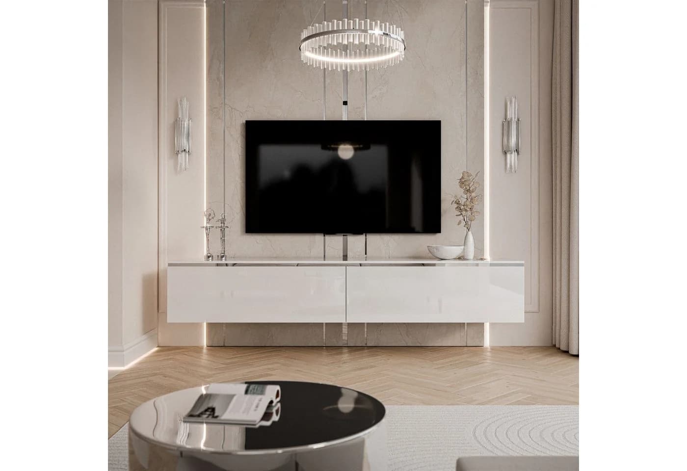 Lookway TV-Schrank AURORA SILVER Weiß/Silber Hängeschrank - Bild 1