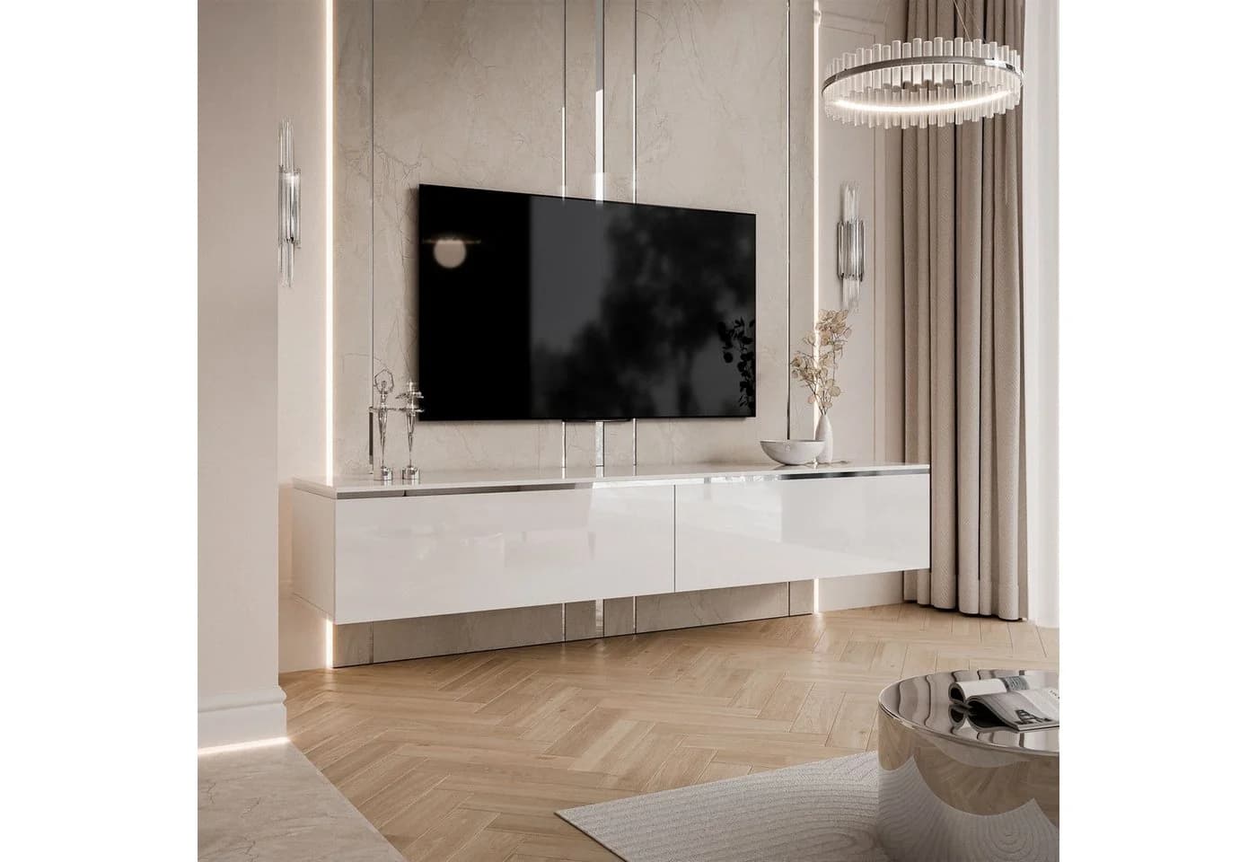 Lookway TV-Schrank AURORA SILVER Weiß/Silber Hängeschrank - Bild 3