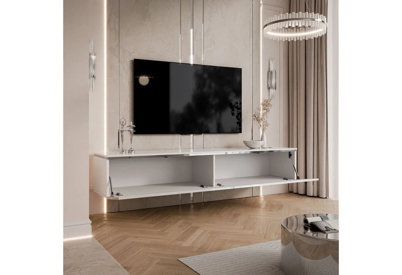 Lookway TV-Schrank AURORA SILVER Weiß/Silber Hängeschrank - Bild 4