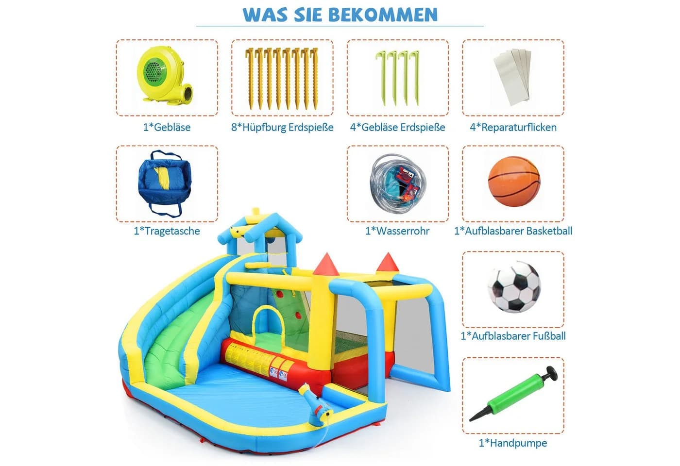 Celya 5-in-1 Aufblasbare Hüpfburg Outdoor Bunt mit Rutsche - Bild 5