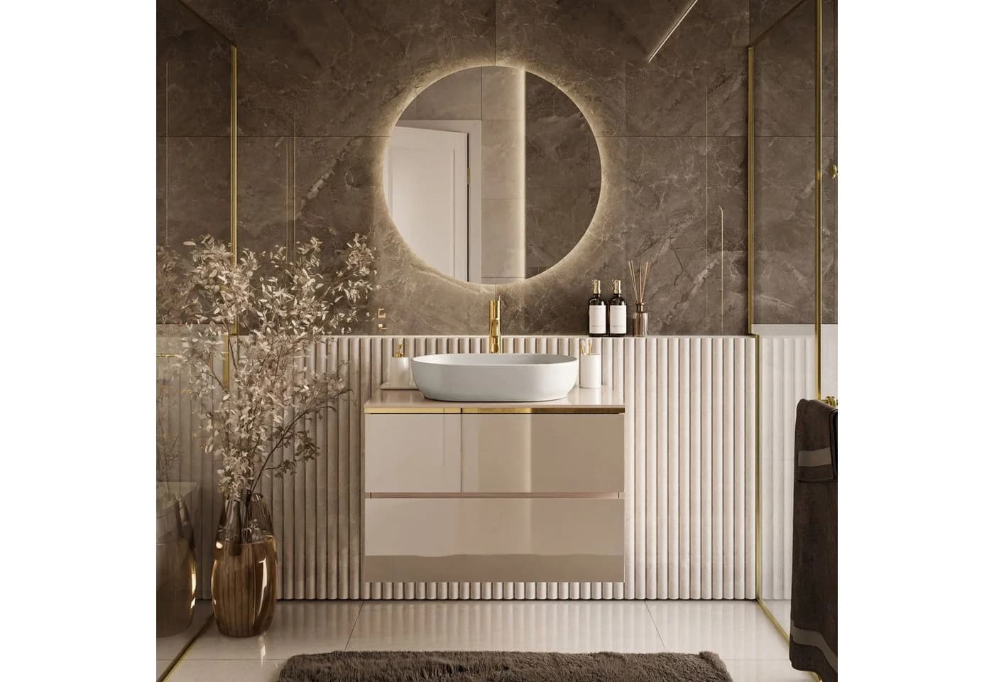 Lookway Badmöbel-Set AURORA KASHMIR GOLD mit Spiegel und Waschbecken - Bild 1