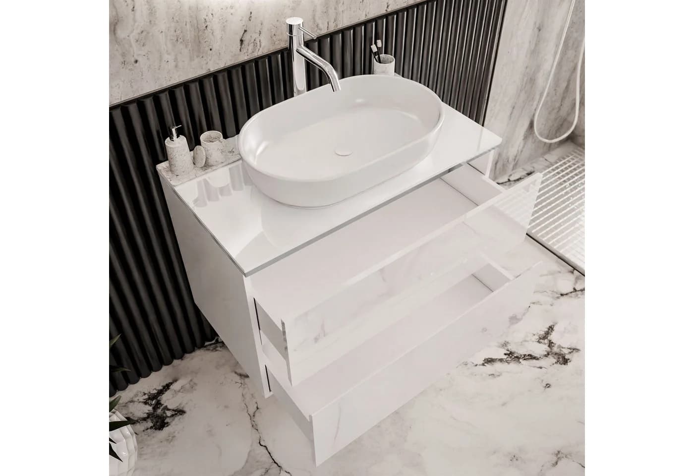 Lookway Badezimmerschrank AURORA SILVER mit Schubladen und Hochglanz-Fronten - Bild 5