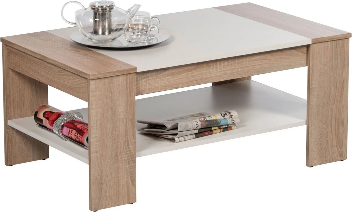 STOLKOM Finley Couchtisch mit Ablageboden Sonoma Eiche Weiß