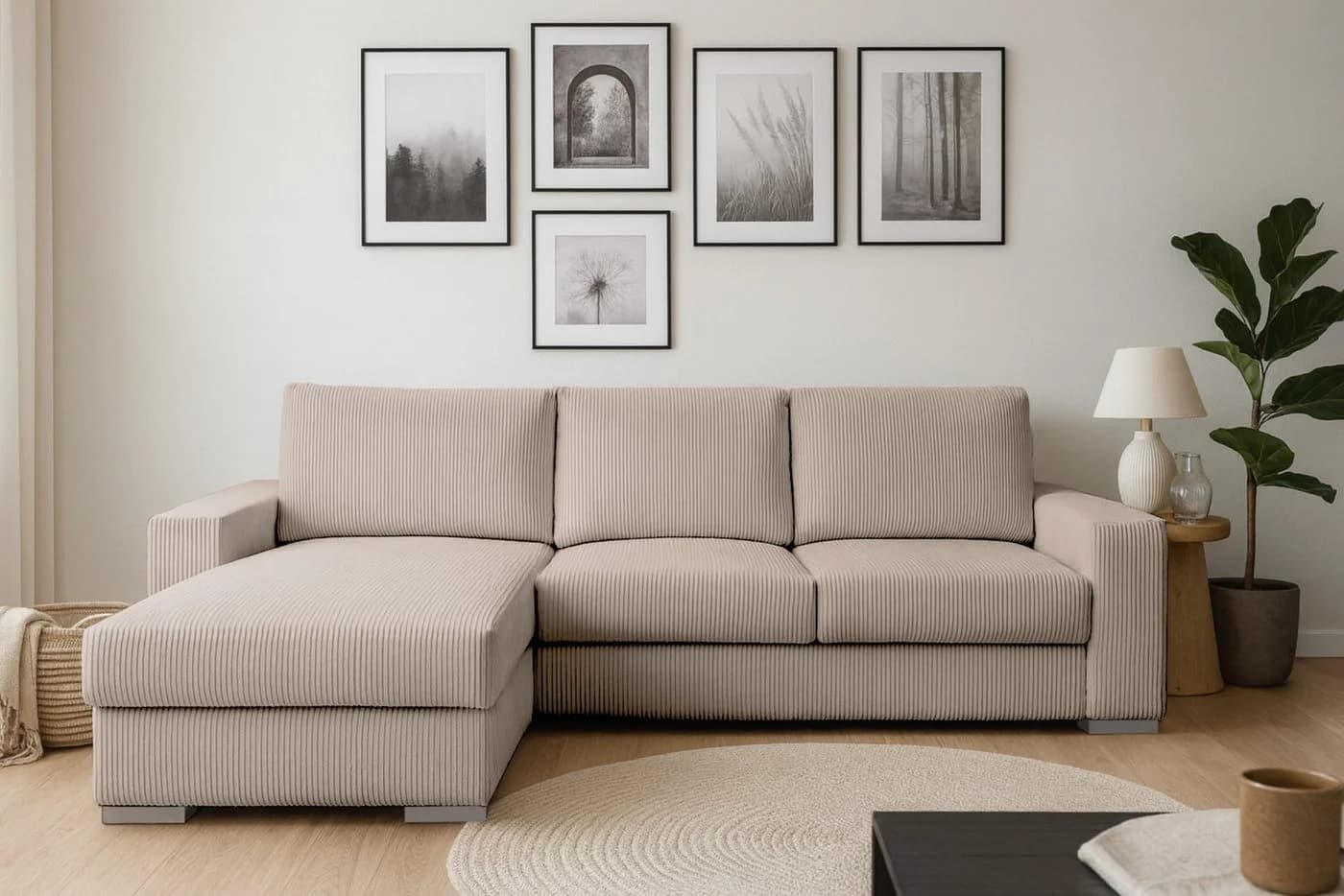 Deine Möbel 24 Ecksofa CORD-L MINI 240 cm mit Schlaffunktion und Bettkasten