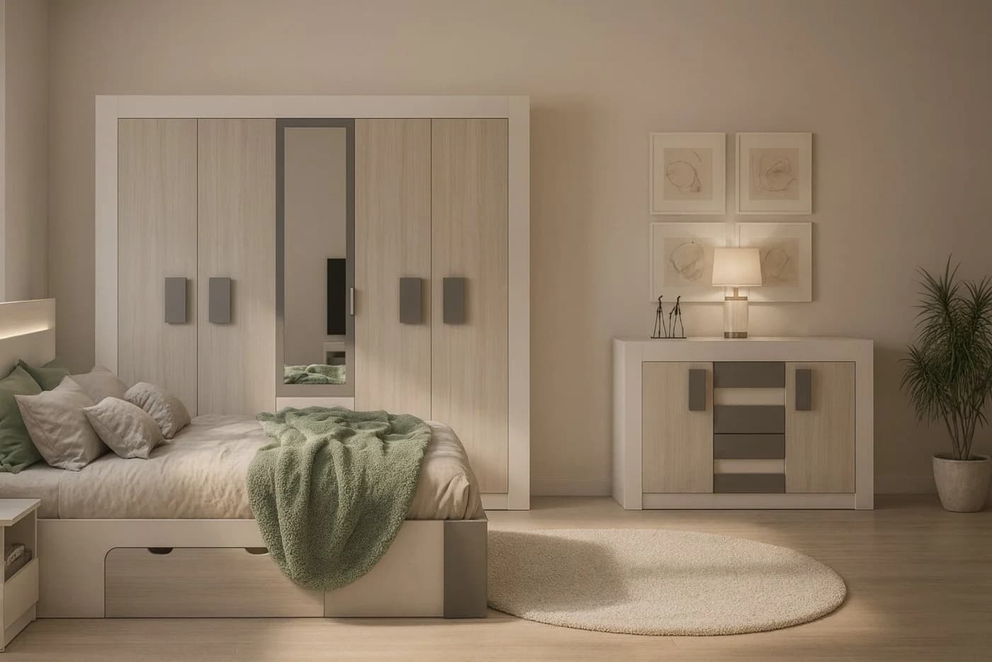 Deine Möbel 24 Schlafzimmer-Set HEAVEN II 5-tlg. Grau mit LED-Beleuchtung