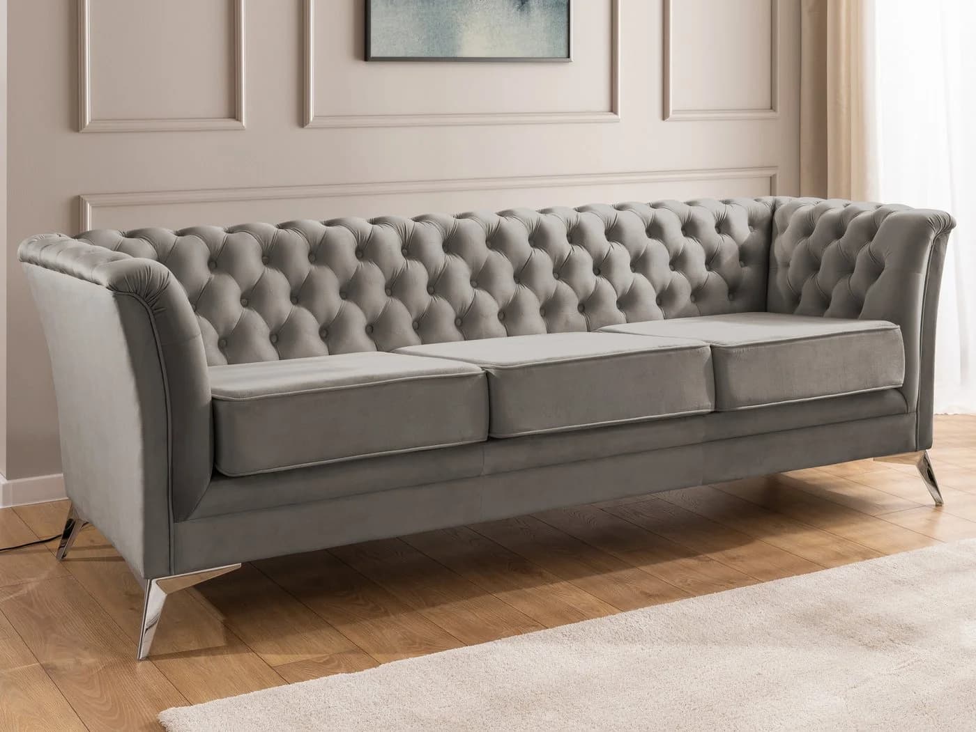 S-Style Möbel Polstergarnitur 3+2+1 Whitby Samt Grau