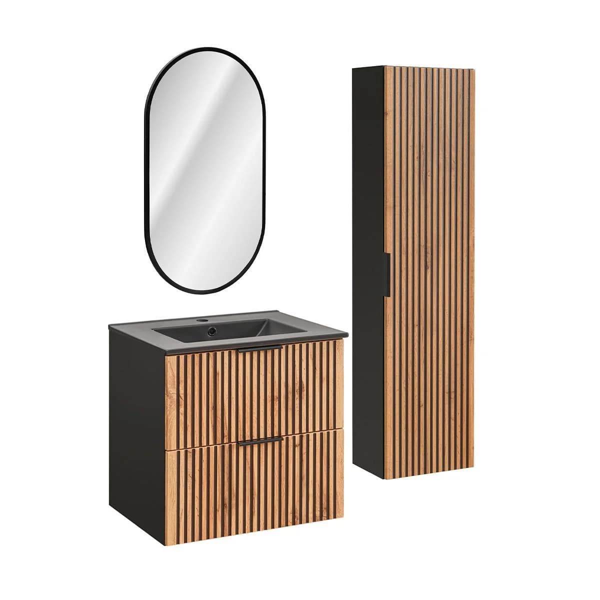 Badezimmerschrank Gaia 2er-Set Eichenoptik Schwarz