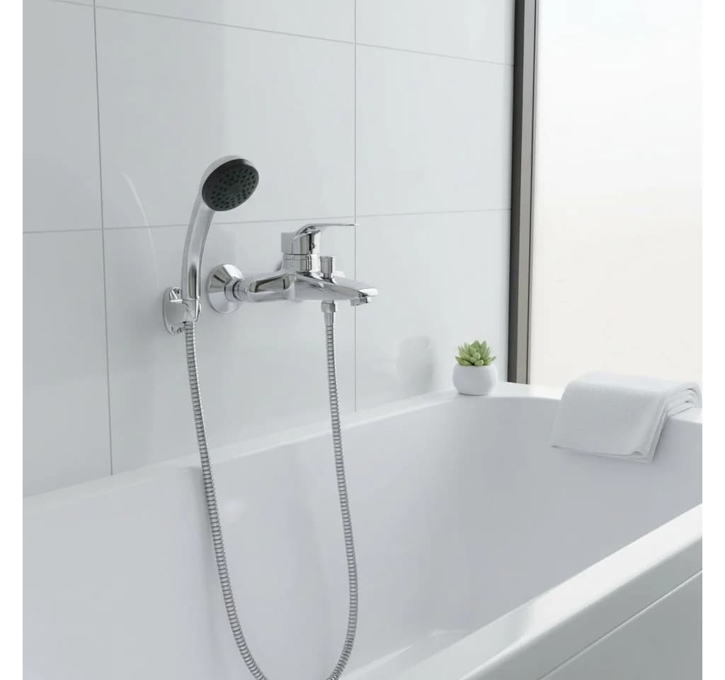 Faizee Möbel Badarmatur VESTO Silber Einhand-Badewannenarmatur mit Handbrause