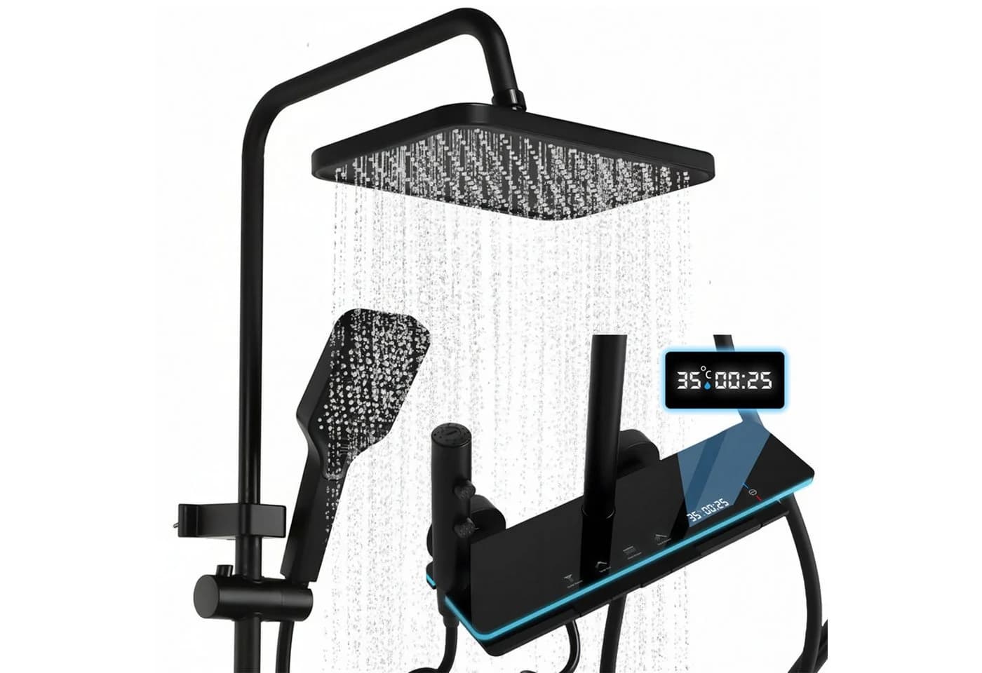 oyajia Brausegarnitur 4-in-1 Duschsystem Edelstahl Schwarz mit LED-Licht - Bild 2