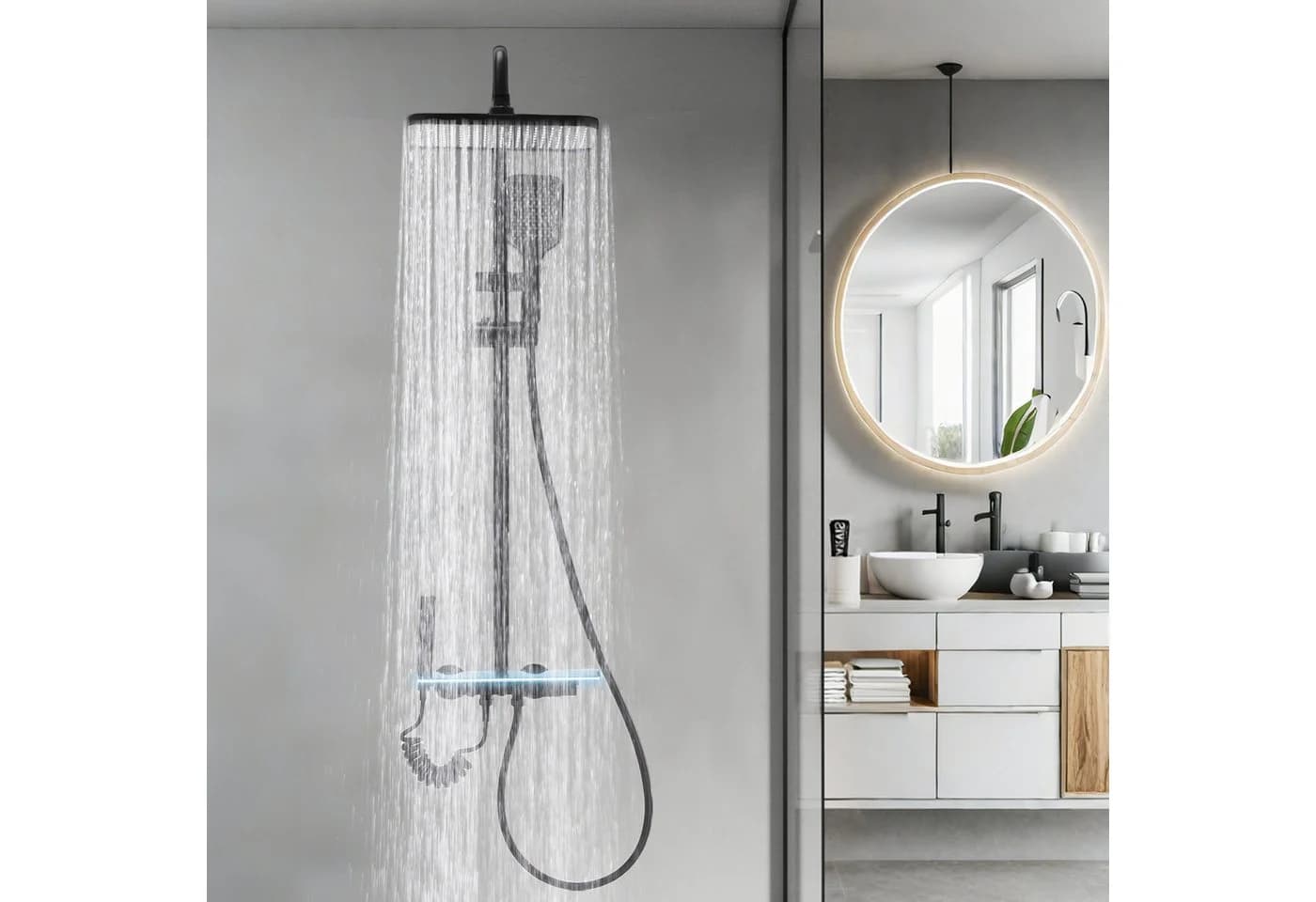 oyajia Brausegarnitur 4-in-1 Duschsystem Edelstahl Schwarz mit LED-Licht - Bild 3