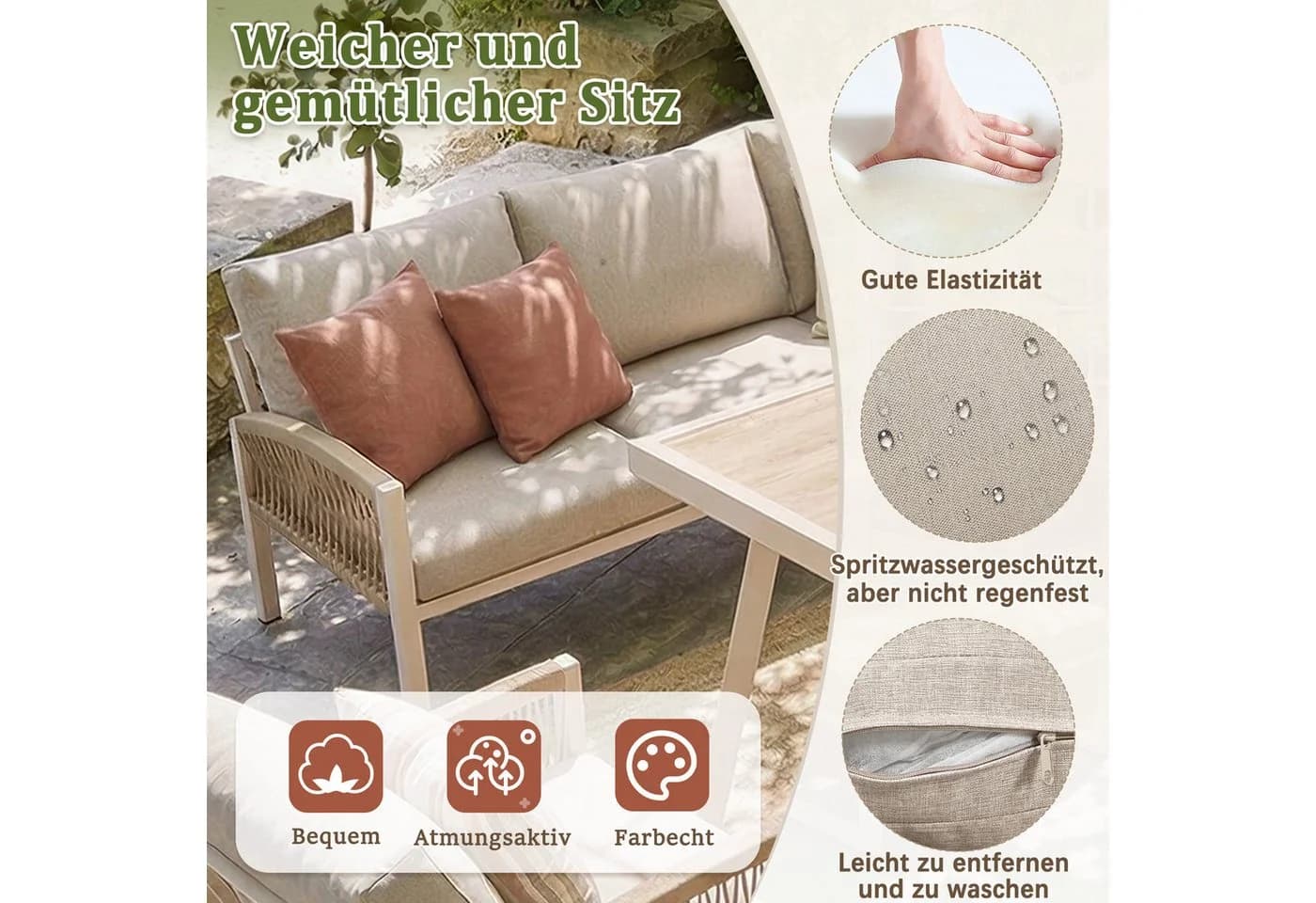 i@home Gartenlounge-Set 7-Personen Handgeflochten Beige - Bild 4