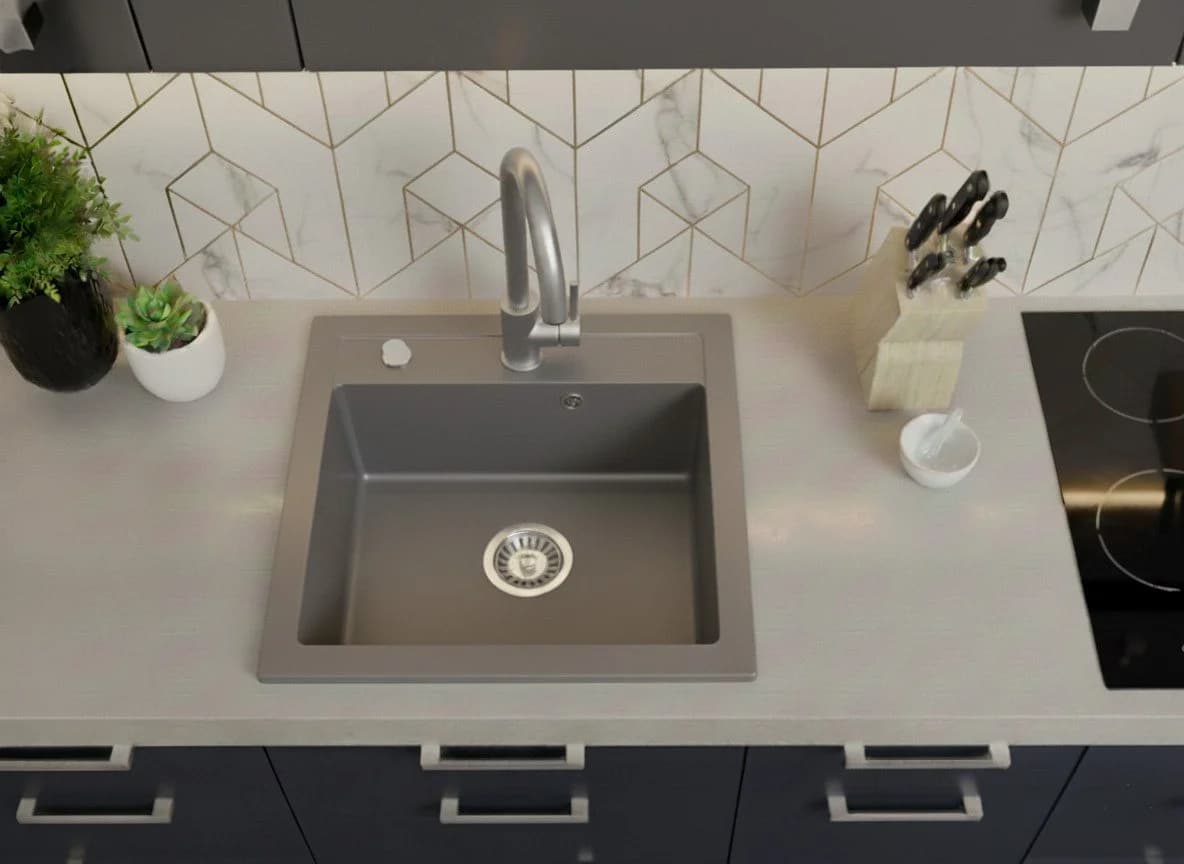 Faizee Möbel Granitspüle Grau Modern Einbau mit Siphon