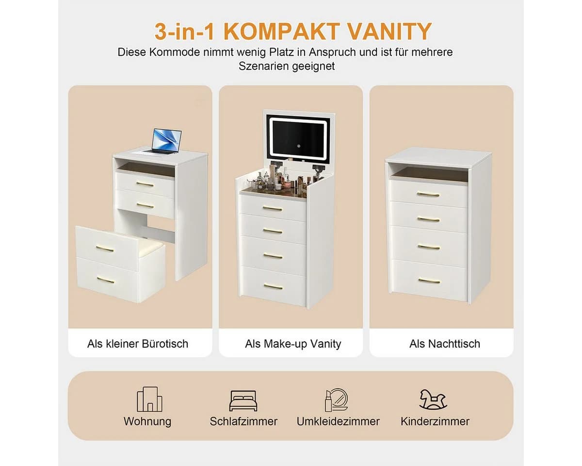 XDeer Konsolentisch 3-in-1 Schminktisch mit offenem Spiegel und 3 Schubladen - Bild 3