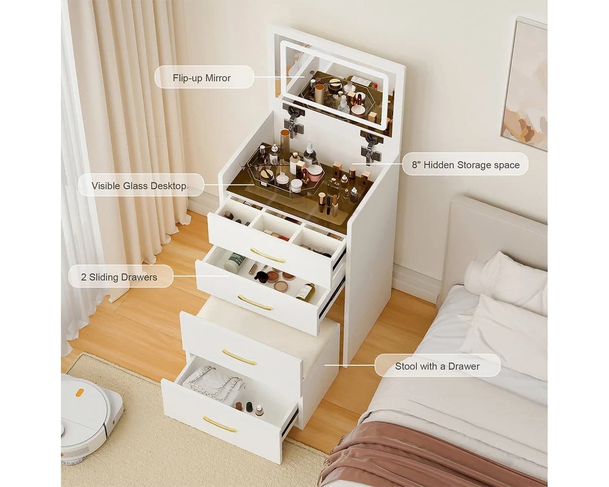 XDeer Konsolentisch 3-in-1 Schminktisch mit offenem Spiegel und 3 Schubladen - Bild 4