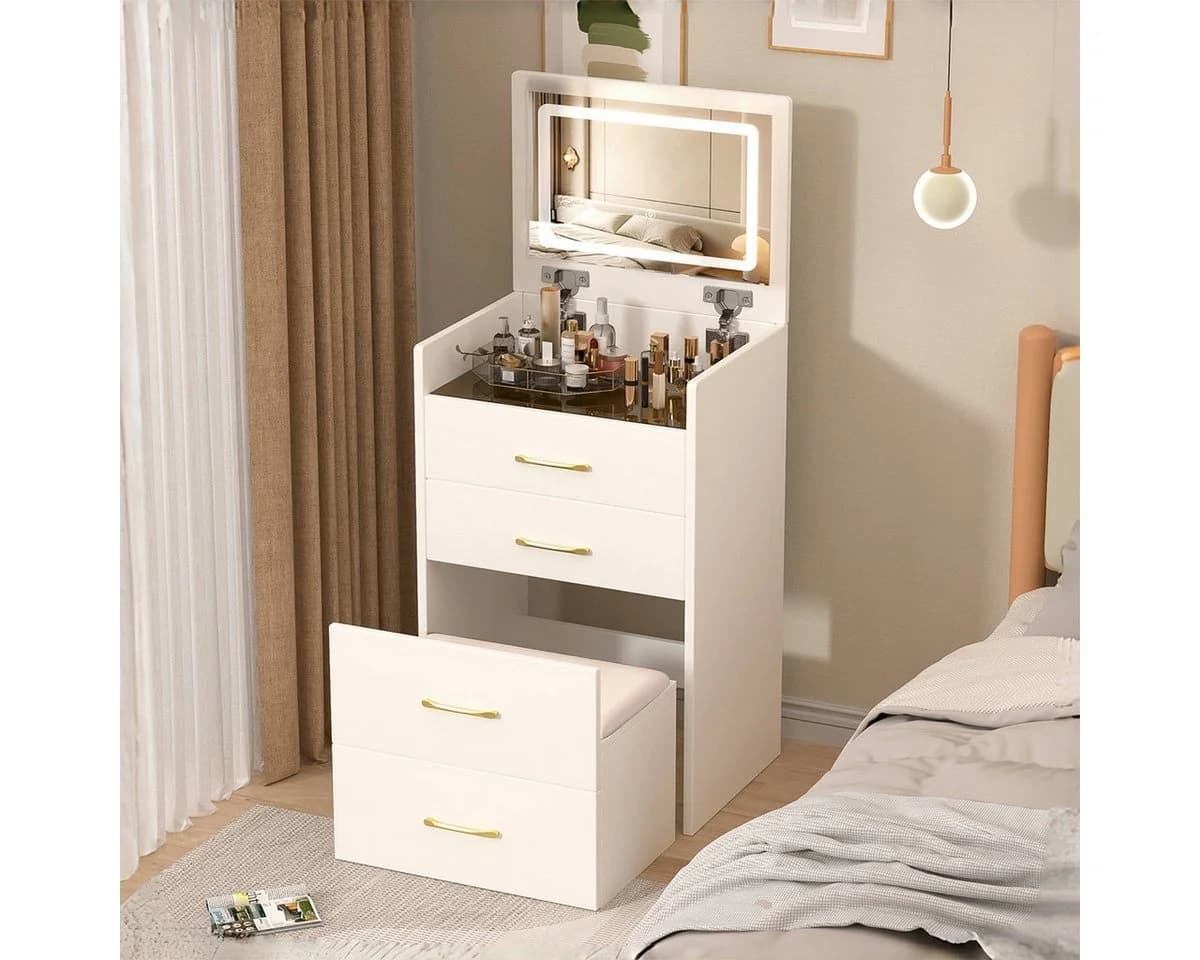 XDeer Konsolentisch 3-in-1 Schminktisch mit offenem Spiegel und 3 Schubladen - Bild 5