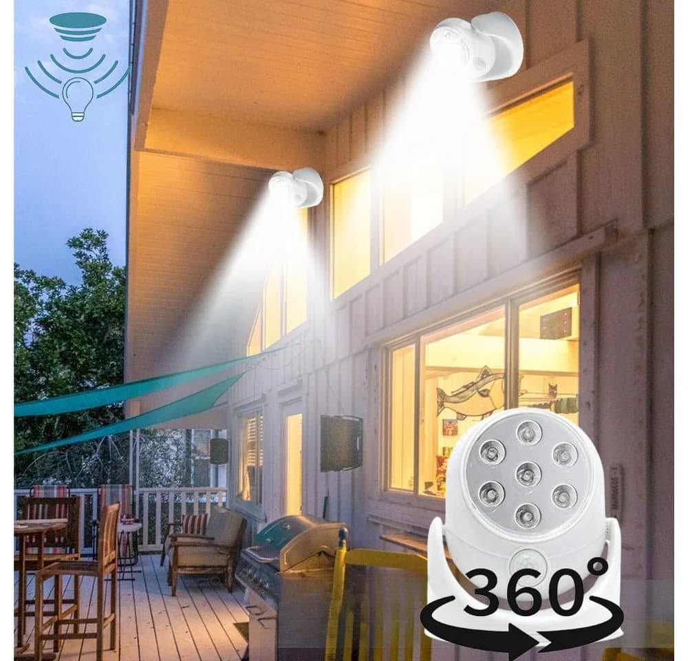 PRIISF LED Außen-Wandleuchte mit Bewegungsmelder Weiß 360° Drehbar