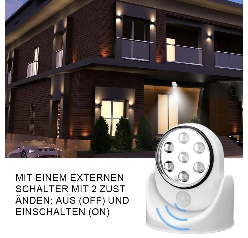 PRIISF LED Außen-Wandleuchte mit Bewegungsmelder Weiß 360° Drehbar - Bild 3