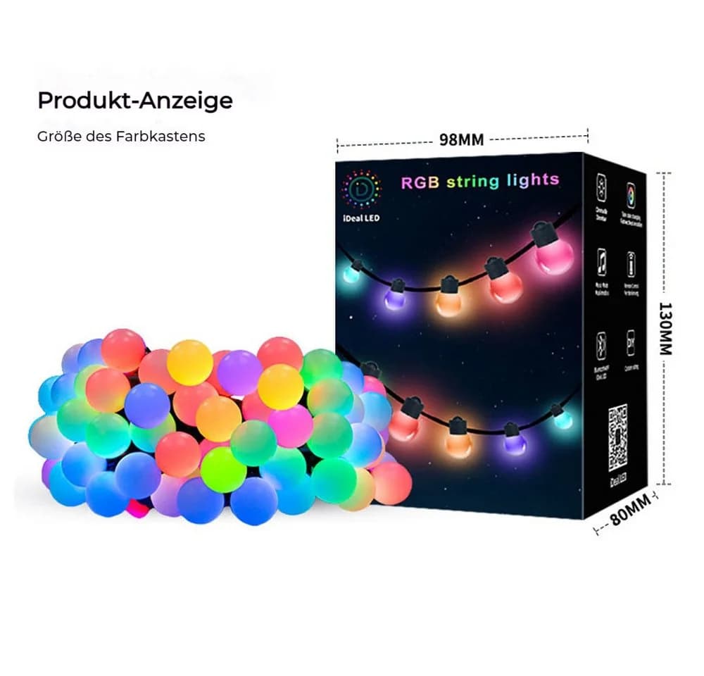 PRIISF LED-Lichterkette RGB Bunt mit App & Fernbedienung