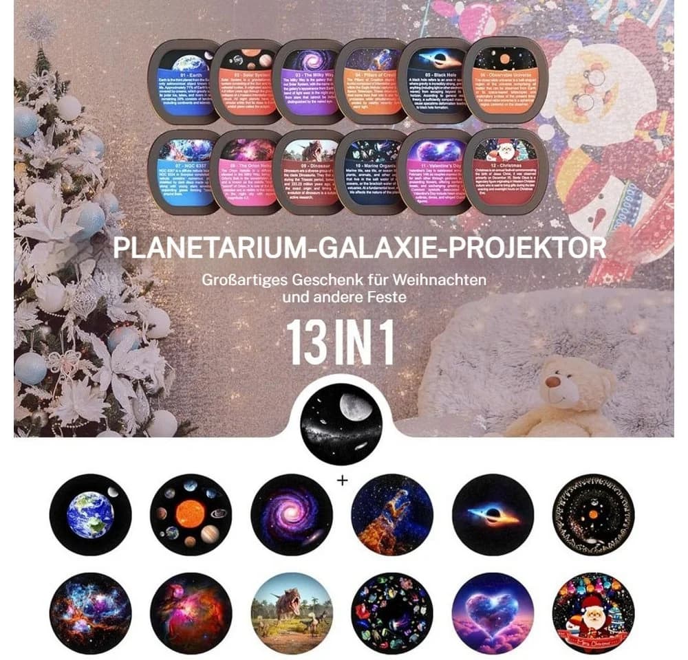 PRIISF LED-Sternenhimmel Projektor Schwarz 13 Motive Dynamischer Meteor