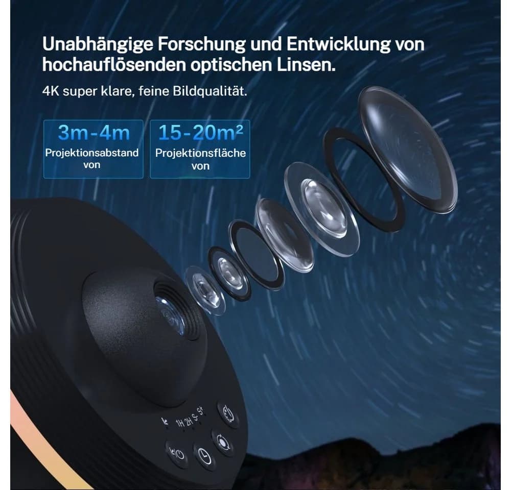 PRIISF LED-Sternenhimmel Projektor Schwarz 13 Motive Dynamischer Meteor - Bild 3