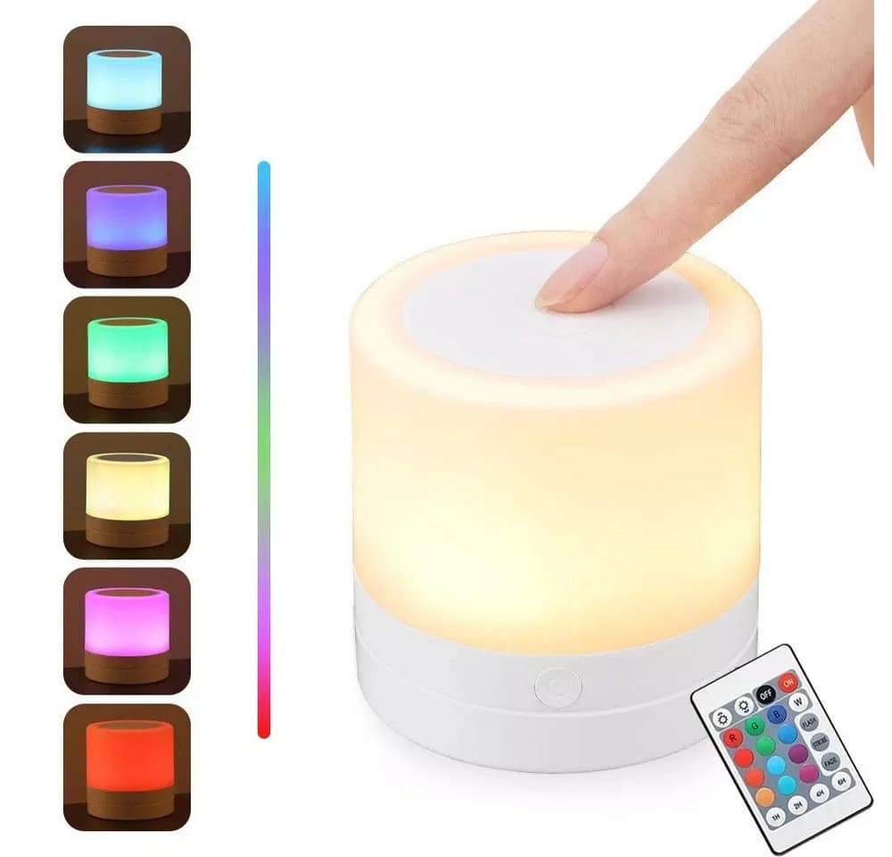 PRIISF LED Tischleuchte LED Nachtlicht Akku Nachttischlampe Kabellos USB Wiederaufladbar Nachtlampe 7 Farbmodi - Bild 2