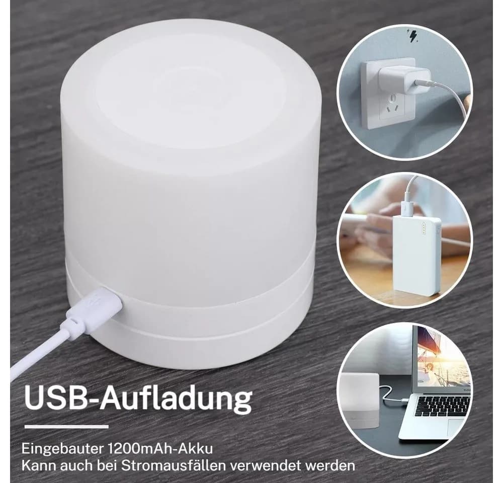 PRIISF LED Tischleuchte LED Nachtlicht Akku Nachttischlampe Kabellos USB Wiederaufladbar Nachtlampe 7 Farbmodi - Bild 4